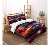 Supercar Lightning Bedding Set 3D Digital Printing Sports Theme Duvet Cover Set 3 Pieces Microfiber Quilt Cover Suitable for Family,couple,children with Pillow Double（200x200cm）