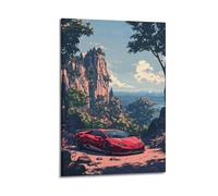 Supercar Poster for Huracán with Mountain Landscape Sunset Scenic Dynamic Illustration Poster Decorative Painting Canvas Wall Posters And Art Picture Print Modern Family Bedroom Decor Posters 12x18inc