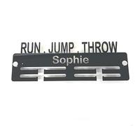 "SuperCoolCreations Personalised Medal Hanger ""Run, Jump, Throw"" Acrylic Display Rack with Chrome Fixings - Graphite Grey Finish"