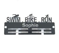 "SuperCoolCreations Personalised ""Swimmer, Biker, Runner"" Medal Hanger - 3mm Shatterproof Acrylic Wall Display - Orange"