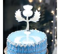SuperCoolCreations Scottish Thistle Cake Topper - Silver Mirror Acrylic Decoration - 10cm Wedding Theme