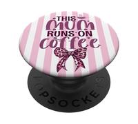 Supercute Blush Pink Bow Stripe This Mum Runs On Coffee PopSockets Adhesive PopGrip