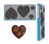SUPERDANT 1 Pcs Clockwork Love Leather Die Cut Rectangle Mold 25.4x12.7cm Steampunk Heart Wooden Leather Cutting Die for Handmade Crafters Keychain DIY Blue