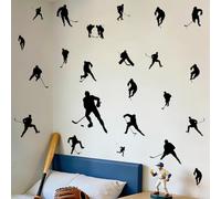 SUPERDANT 1 Pcs Ice Hockey Wall Decal Hockey Player Silhouette Removable PVC Wall Sticker Peel Stick Mural for Living Room Bedroom Game Room Decor Black 37.8x11.8 Inch/96x30cm
