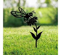 SUPERDANT 1 Set Metal Bee Silhouette Garden Decor Cast-Iron Yard Stake 12.9x24.8cm Weatherproof Lawn Piece for Fairy Balcony Patio Outdoor Accent Black