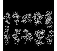 SUPERDANT 10 pcs Floral Pattern Iron on Rhinestones Transfer T-Shirt Crystal Heat Transfer Designs Flower Crystal Stickers Rhinestone Bling Decals for Clothing Tote Bag DIY Art Craft Gifts