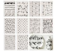 SUPERDANT 10 Sheets Underglaze Transfers for Pottery Black 52x37cm | Large Pottery Decal Paper Cactus Chicken Ceramic Decals Assorted Black Animal Botanical Patterns for Cups Vases Plates