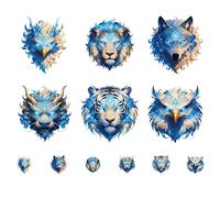SUPERDANT 12 Pcs Animal Totems Iron On Transfers Dragon Eagle Lion Wolf 6 Styles Heat Transfer Stickers Ready to Press Decals for T Shirt Customization Jackets Personal Apparel Projects