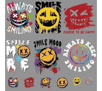 SUPERDANT 12PCS Graffiti Smile Iron on Transfer Paper Choose to Be Happy DIY Heat Transfer Sticker Washable Iron-on Decals for T Shirts DTF Transfers Ready to Press for Clothing Hat Pillow