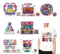 SUPERDANT 16 Pieces Heat Transfer Stickers 80s 90s Retro Iron On Patches Large and Small Vinyl Stickers for Clothing Heat Press Transfers for T-Shirts Vintage Hip Hop Themed Apparel Decor Colorful