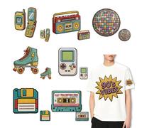 SUPERDANT 16PCS Iron On Transfer Paper 90's Vibes Heat Transfer Sticker Hip Hop Neon Disco Hot Press Patch Decals Embroidery Style Applique DIY Decoration for Clothes T-Shirts Cushion