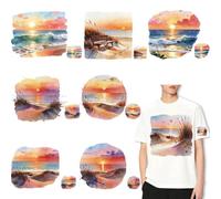 SUPERDANT 16PCS Iron On Transfer Paper Beach Watercolor Sunset Heat Transfer Sticker Hot Press Patch Decals Applique DIY Decoration for Clothes T-Shirts Cushion Colorful