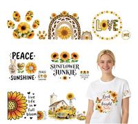 SUPERDANT 16PCS Iron On Transfer Paper Sunflowers Plants Heat Transfer Sticker Hot Press Patch Decals Applique DIY Decoration for Clothes T-Shirts Cushion Yellow