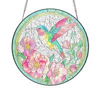 SUPERDANT 1Pc 8Inch/20cm Hummingbird Suncatcher Stained Glass Window Hanging Round Rainbow Maker Colorful Glass Panel Hanging Art For Home Window Decoration Gift Ready