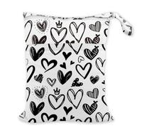 SUPERDANT 1Pc Black Hearts Wet Dry Bag 36x30cm Waterproof Polyester Double Pocket Lightweight Swim Bikini Beach Gym Travel Storage Organizer Pouch Colorful