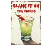 SUPERDANT 1Pcs Blame It On The Margs Margarita Metal Tin Sign 30x20cm/12x8 Inch Funny Cocktail Rectangle Iron Plaque Gift for Bar Kitchen Man Cave Indoor Outdoor Wall Art Decor
