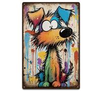 SUPERDANT 1Pcs Graffiti Cartoon Dog Metal Signs 30x20cm Colorful Tin Signs Wall Plaque Pre-Drilled Rounded Edge Funny Animal Metal Sign for Bathroom Man Cave Bedroom Porch