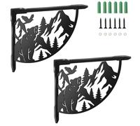 SUPERDANT 2 Pack Bear Forest Shelf Brackets 21x17cm Heavy Duty Metal L Brackets Decorative Matte Black Iron Wall Mount Supports for Bookshelf Office Bedroom Garden Kitchen Black