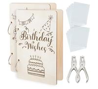 SUPERDANT 2 Pack Birthday Greeting Card Holder Organizer Wooden Card Keeper Binder Cake Birthday Reminder Calendar Cards Keeper Photo Album Cover with 2 Punch and 40pcs Pockets Keepsake Gifts