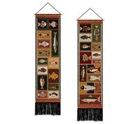 SUPERDANT 2 Pcs Abstract Fish Tapestry 51x13 Inch/130x33cm Geometric Fish Wall Hanging Long Narrow Natural Forest Panel for Hallway Living Room Bedroom Man Cave Colorful