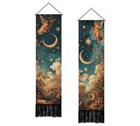 SUPERDANT 2 Pcs Celestial Angel Vertical Tapestry Starry Sky Long Wall Hanging 130x33cm Vintage Polyester Rectangle Panel with Tassels for Living Room Bedroom Porch Decor