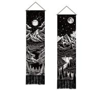 SUPERDANT 2 Pcs Dark Night Forest Tapestry Vertical Wall Hanging 130x33cm Starry Sky Moon Mountain Narrow Polyester Panel for Living Room Bedroom Porch Man Cave Colorful