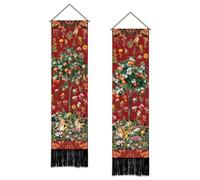 SUPERDANT 2 Pcs Fruit Trees Tapestry French Vintage Vertical Wall Tapestry Long Polyester Fade-Resistant Plants and Animals Print Tapestries Set for Bedroom Living Room Office Entryway Decor 130x33cm