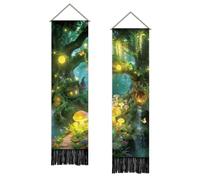 SUPERDANT 2 Pcs Magical Forest Tapestry Apdidl Forest Long Wall Tapestry 51x13 Inch/130x33cm Colorful Fairy Tales Polyester Rectangle Panel Tapestries for Living Room Bedroom Porch Decor