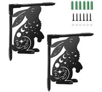 SUPERDANT 2 Pcs Moon Rabbit Iron Wall Brackets 21x17.2cm Heavy Duty Metal Shelf Support with Screws Decorative Bracket for Book Ledge Plant Ledge Black