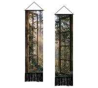 SUPERDANT 2 Pcs Vertical Tapestry 51x13 Inch Wooden Windows Scene Wabi Sabi Wall Art Decor Wall Hanging Long Narrow Natural Forest Panel for Hallway Living Room Bedroom Man Cave Colorful