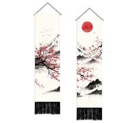 SUPERDANT 2 Pcs Vertical Tapestry Set 51x13 Inch/130x33cm Ink-Wash Wall Scroll Oriental Landscape Art Slim Banner for Bedroom Entryway Office Modern Zen Decor Colorful