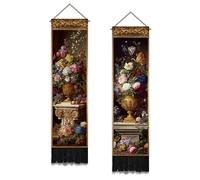 SUPERDANT 2 Pcs Vintage Flowers Tapestry Medieval Retro Long Wall Tapestry 51x13 Inch/130x33cm Wall Hanging Colorful Polyester Rectangle Tapestries for Living Room Bedroom Porch Decor