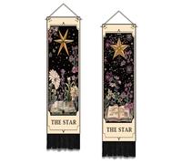 SUPERDANT 2 Pcs Wall Decor Flower Star Tarot Tapestry Vertical Floral Polyester Panel Fade-Resistant Easy Install for Living Room Entryway Bedroom 130x33cm/51x13in