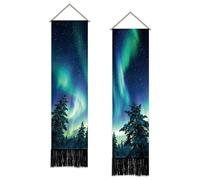 SUPERDANT 2 Piece Vertical Tapestry Set Forest Aurora Print 51x13 Inch/130x33cm Rectangle Wall Hanging for Narrow Bedroom Entryway Office Decor Colorful