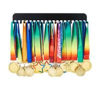 SUPERDANT 20 Hooks Metal Medal Holder Minimalist Design Medals Display Hanger Hooks Race Awards Ribbon Organizer Wall Mount Matte Black Display Rack Sports Competition 40x5.4CM