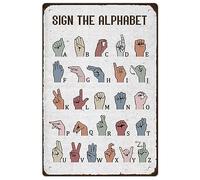 SUPERDANT 26 Alphabet Sign Language Tin Sign A-Z Wall Plaques Asl alphabet Poster Educational Retro Decoration for Kid's Room School Classroom Bar Pub Vintage Decor