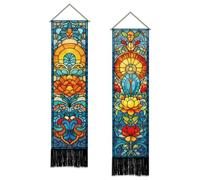SUPERDANT 2Pc Moroccan Stained Glass Tapestry Vertical Wall Hanging Set 51x13 Inch/130x33cm Narrow Boho Panel with Rod for Apartment Hallway Bedroom Man Cave Colorful