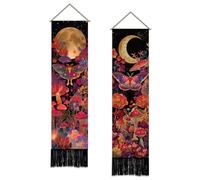 SUPERDANT 2Pc Vertical Tapestry Set 51x13 Inch/130x33cm Fairy Tale Forest Wall Hanging Boho Mystic Starry Sky Skinny Banner For Narrow Entryway Bedroom Decor Colorful