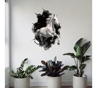 SUPERDANT 2Pcs 3D Horse Wall Decals 32.7x11.8 Inch/83x30cm Peel-and-Stick White Horse Silhouette Removable PVC Farmhouse Western Wall Sticker for Boys Kids Playroom Baby Nursery Living Room Bedroom