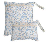 SUPERDANT 2pcs Blue Flower Branch Waterproof Wet Bag Large Capacity Foldable Dry Pouch Polyester Pockets for Swimsuit Towel Beach Gym Cruise Travel 37x32cm&27x20cm