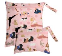SUPERDANT 2pcs Cartoon Yoga Waterproof Wet Bag Large Capacity Foldable Dry Pouch Cute Dog Polyester Pockets for Swimsuit Towel Beach Gym Cruise Travel 37x32cm&27x20cm