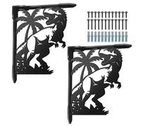 SUPERDANT 2Pcs Dinosaur Shelf Brackets 21x17.2cm Decorative Metal Brackets Heavy Duty L Bracket Wall Shelf Support for Books Office Bedroom Balcony Kitchen Black