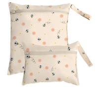 SUPERDANT 2pcs Honey Bee Waterproof Wet Bag Flowers Large Capacity Foldable Dry Pouch Polyester Pockets for Swimsuit Towel Beach Gym Cruise Travel 37x32cm&27x20cm