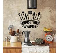 SUPERDANT 2PCS Kitchenware Wall Stickers PVC Kitchen Utensils Wall Decals Self-Adhesive Choose Your Weapons Black Wall Sticker Set for Pantry Restaurant Dining Room 57x35cm