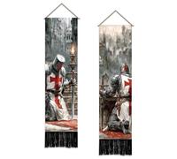 SUPERDANT 2Pcs Knights Templar Vertical Tapestry 130x33cm medieval history Wall Hanging Set Retro Narrow Fabric Banner for Living Room Bedroom Porch Man Cave Colorful