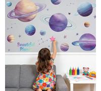 SUPERDANT 2Pcs Large Blue Purple Planet Wall Decals Removable Space Wall Stickers 11.8x37.8 Inch/30x96cm Peel and Stick Art for Room Decor Blue