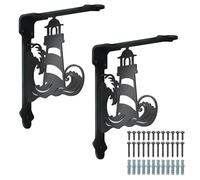SUPERDANT 2PCS Lighthouse Shelves Brackets Heavy Duty Decorative Shelf Bracket Black Iron Wall Shelf Brackets with Screws for Kitchen Bookshelf Fireplace Mantel Corbels Corner Brace Gifts