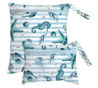 SUPERDANT 2pcs Marine Life Waterproof Wet Bag Seahorse Starfish Large Capacity Foldable Dry Pouch Polyester Pockets for Swimsuit Towel Beach Gym Cruise Travel