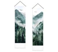 SUPERDANT 2pcs Misty Forest Tapestry Green Polyester Vertical Wall Tapestry Wall Hanging Fade-Proof Lightweight Tapestries for Entryway Hall Bedroom Living Room Apartment Decor 130x33cm