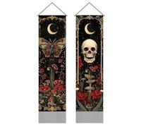 SUPERDANT 2PCS Poppies Tapestry Modern Butterfly Skull Wall Hanging Tapestries Long Vertical Tassel Tapestry with Poles Ropes for Bedroom Living Room Porch Hallway Office Home Decoration 45.6x13 inch